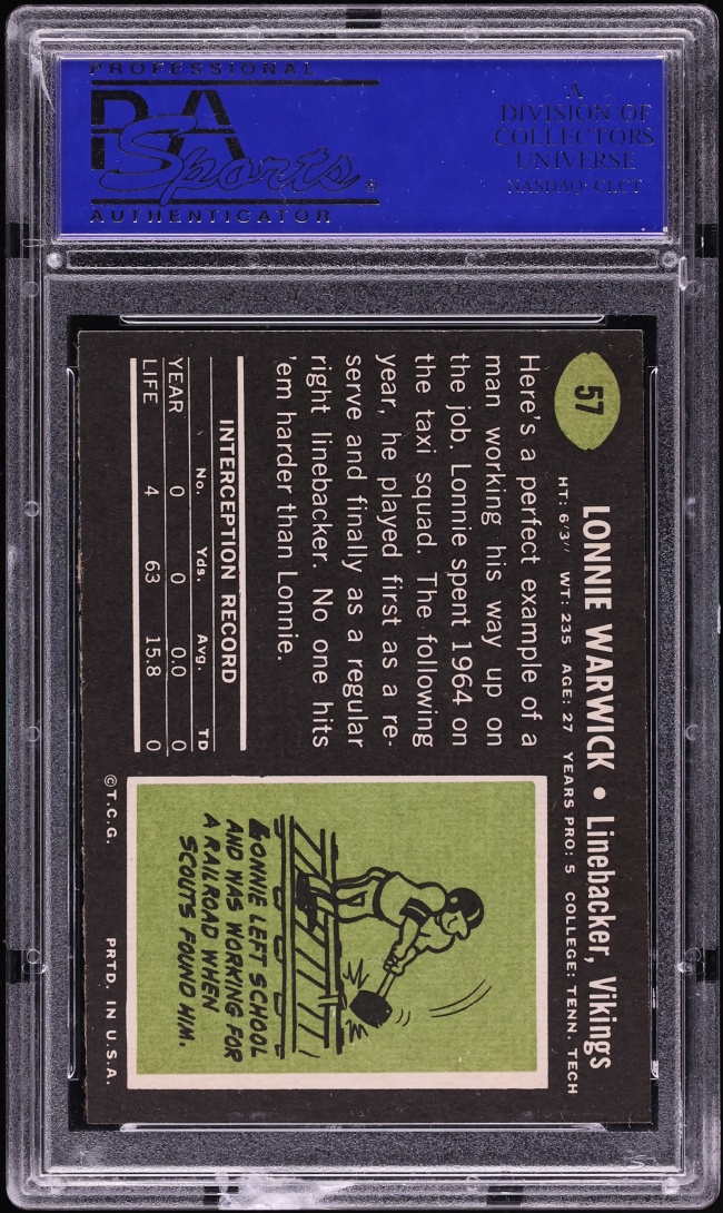 1969 Topps Football Lonnie Warwick #57 PSA 8 NM-MT