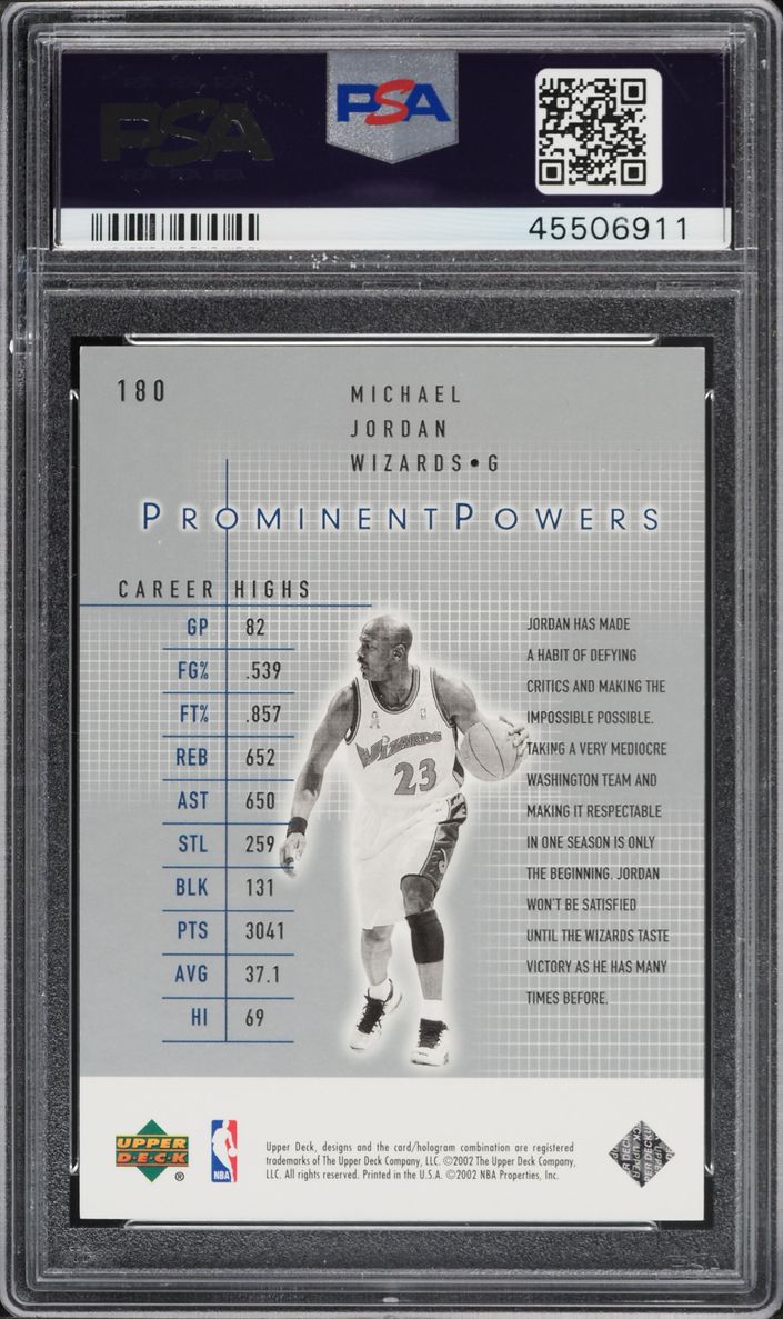 2002 Upper Deck Finite Michael Jordan /250 #180 PSA 10 GEM MINT