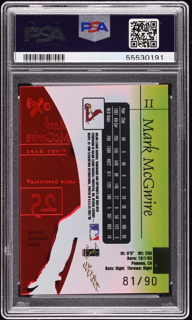 1998 Skybox E-X 2001 Essential Credentials Future Mark McGwire /90 #11 PSA 8 NM-MT - Photo 2
