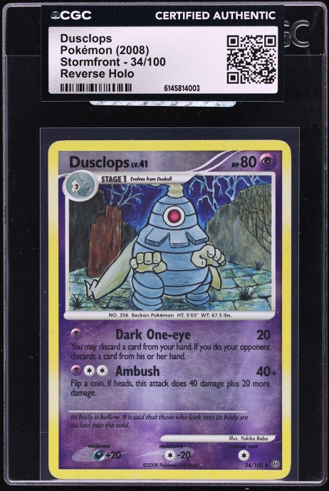2008 Pokemon Diamond & Pearl Stormfront Reverse Holo Dusclops #34 CGC AUTH