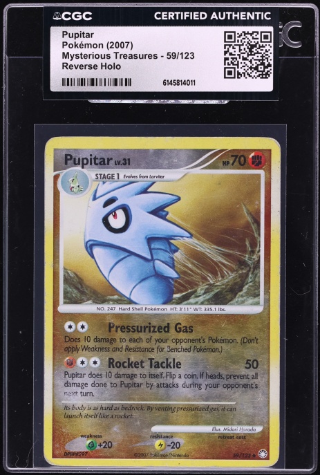 2007 Pokemon Diamond & Pearl Mysterious Treasures Reverse Holo Pupitar #59 CGC AUTH