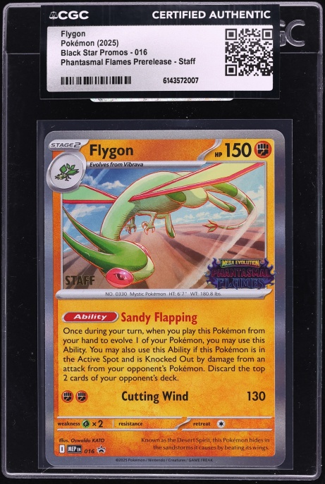 2025 Pokemon Mega Evolution Promo Phantasmal Flames Prerelease Staff Flygon #16 CGC AUTH