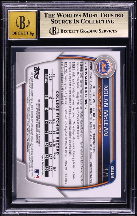 2023 Bowman Chrome Draft Superfractor Nolan McLean PROSPECT AUTO 1/1 #CDA-NM BGS 9.5 GEM MINT