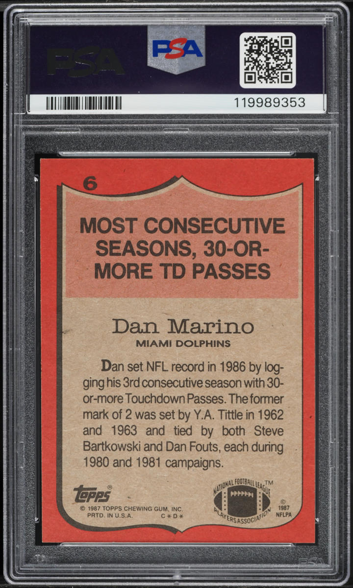 1987 Topps Football Dan Marino #6 PSA 7 NRMT