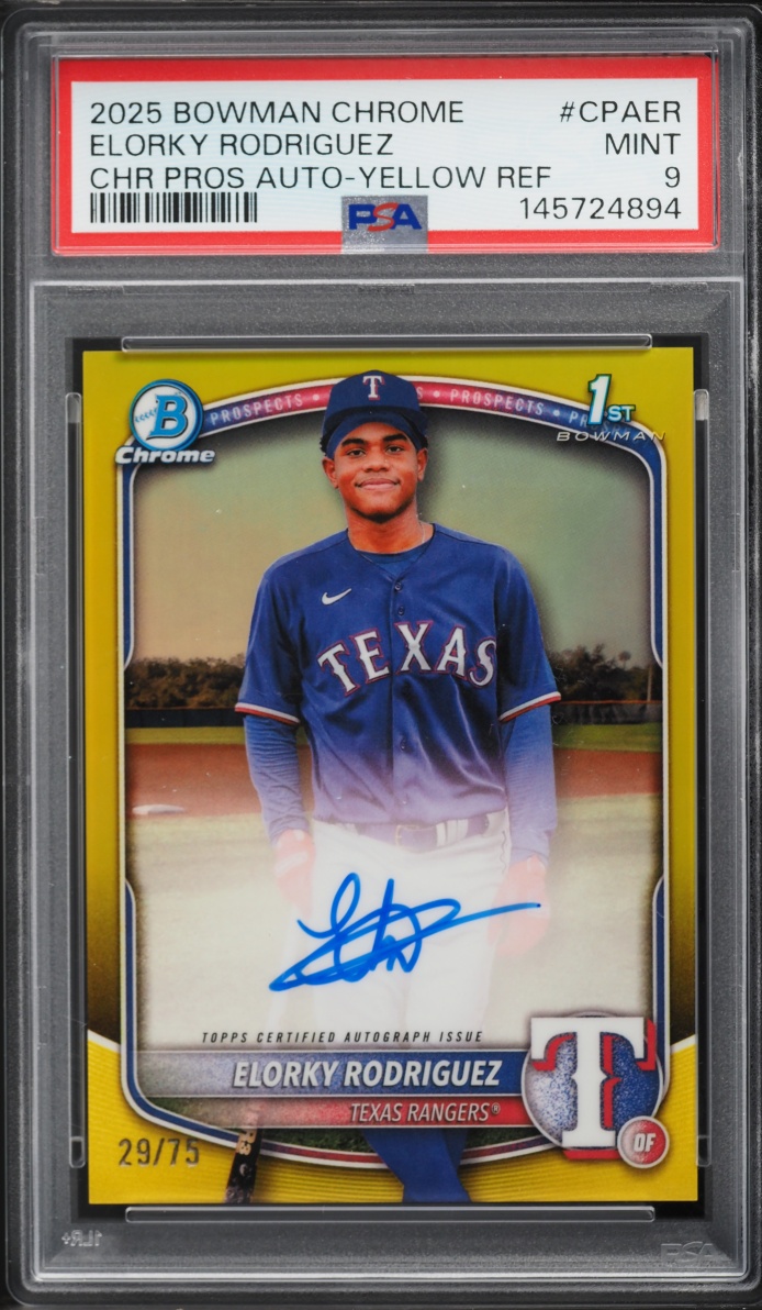 2025 Bowman Chrome Yellow Refractor Elorky Rodriguez PROSPECT AUTO /75 #CPA-ER PSA 9 MINT