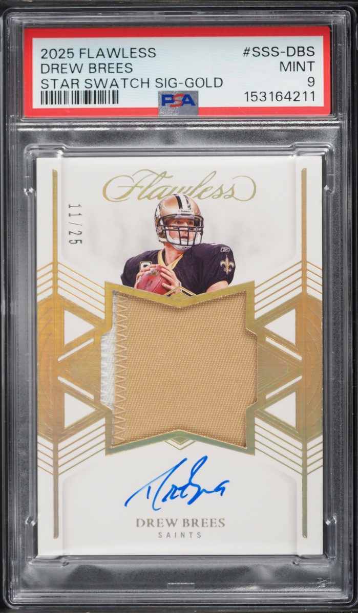 2025 Panini Flawless Star Swatch Signatures Gold Drew Brees PATCH AUTO /25 #SSS-DBS PSA 9 MINT