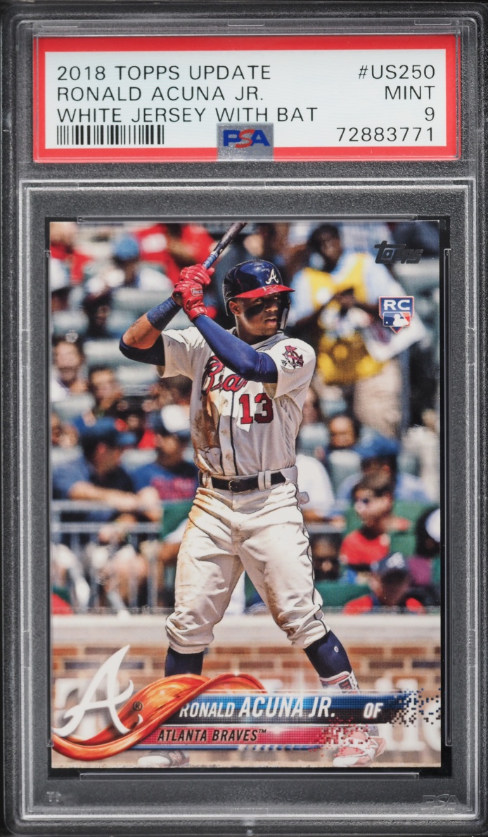 2018 Topps Update White Jersey With Bat Ronald Acuna Jr. ROOKIE #US250 PSA 9 MINT