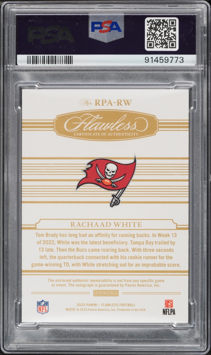 2022 Panini Flawless Rachaad White ROOKIE PATCH AUTO /25 #RPARW PSA 9 MINT
