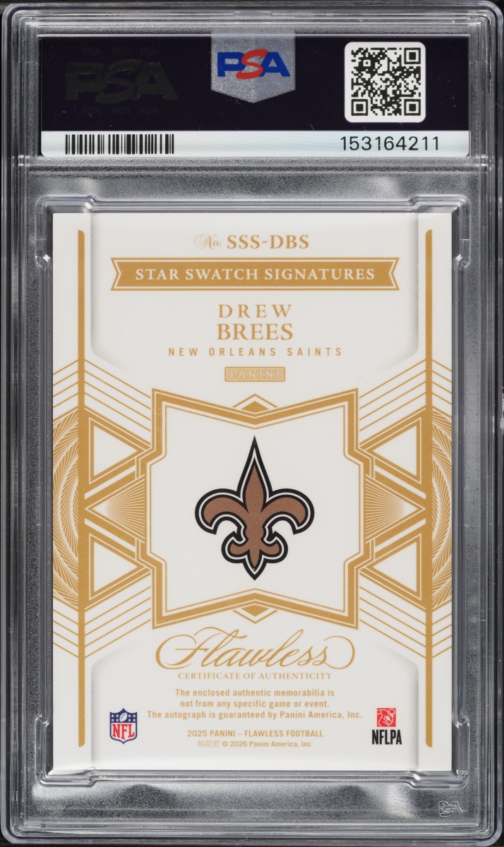 2025 Panini Flawless Star Swatch Signatures Gold Drew Brees PATCH AUTO /25 #SSS-DBS PSA 9 MINT