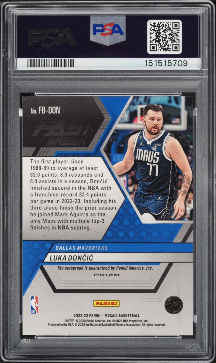 2022 Panini Mosaic Fast Break Luka Doncic AUTO DNA 10 #FB-DON PSA 10 GEM MINT