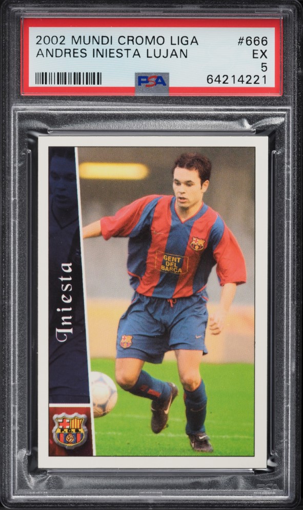 2002 Mundi Cromo Liga Andres Iniesta Lujan ROOKIE #666 PSA 5 EX