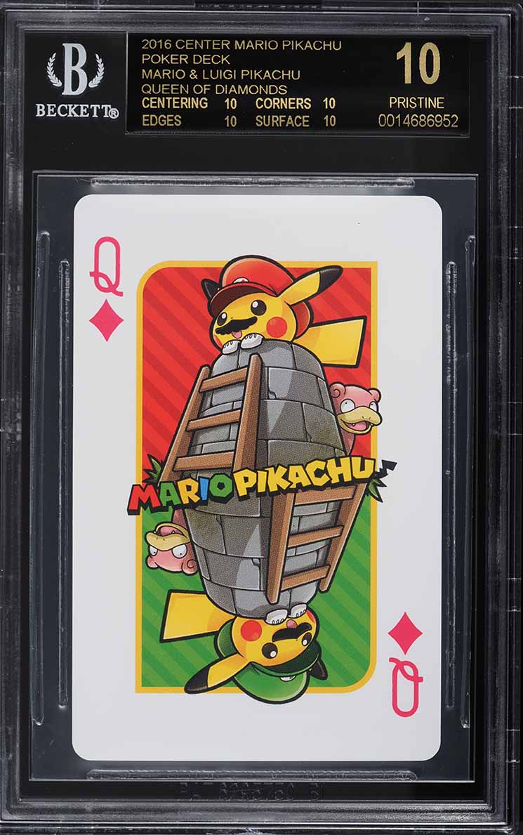 2016 Pokemon Center Poker Deck Mario & Luigi Pikachu Queen Of Diamonds BGS 10