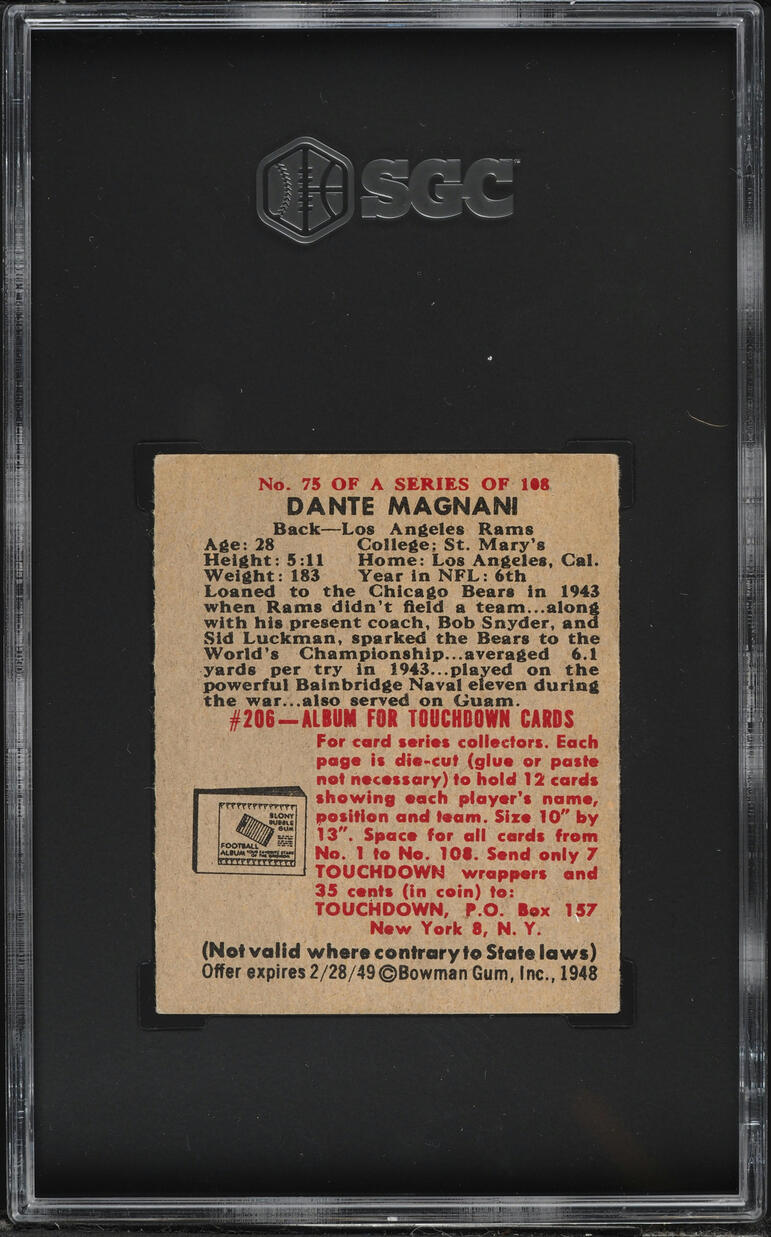 1948 Bowman Football Dante Magnani #75 SGC 5 EX