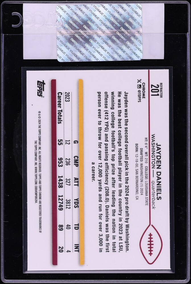 2024 Topps Chrome Refractor Jayden Daniels ROOKIE #201 CGC AUTH