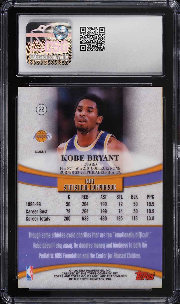 1999 Topps Gold Label Class 1 Kobe Bryant #22 CSG 8 NM-MT