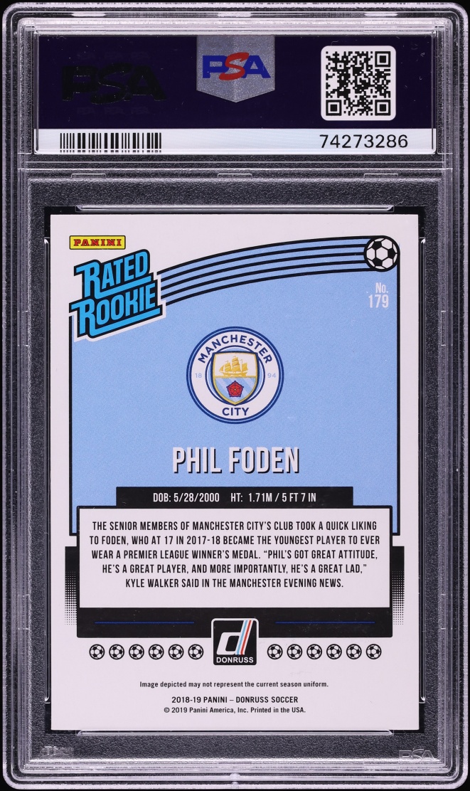 2018 Donruss Press Proof Red Phil Foden ROOKIE #179 PSA 10 GEM MINT