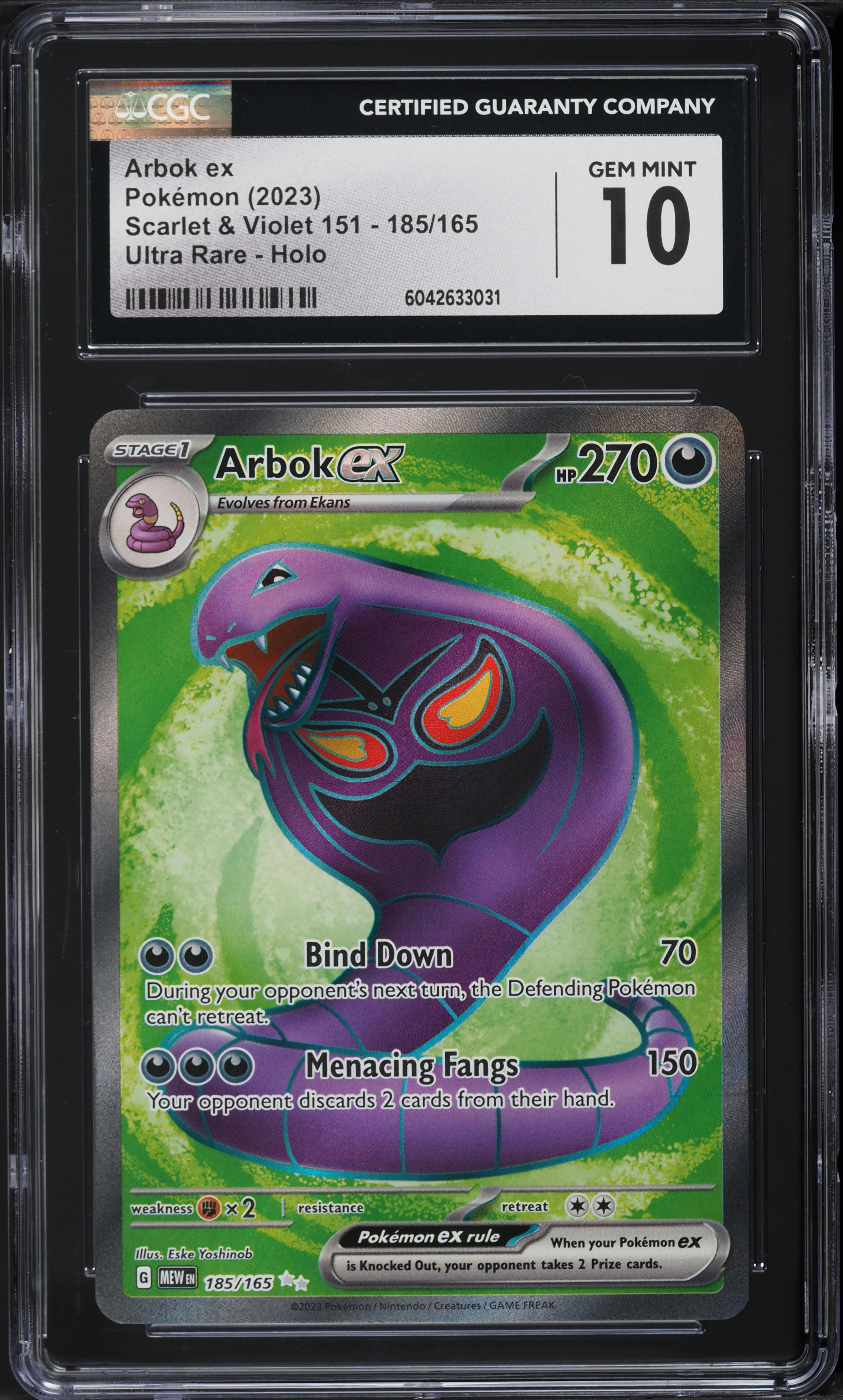 2023 Pokemon Scarlet & Violet 151 Full Art Arbok ex #185 CGC 10 GEM MINT