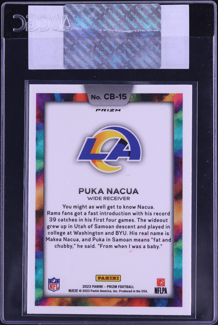 2023 Panini Prizm Color Blast Puka Nacua ROOKIE #CB-15 CGC AUTH