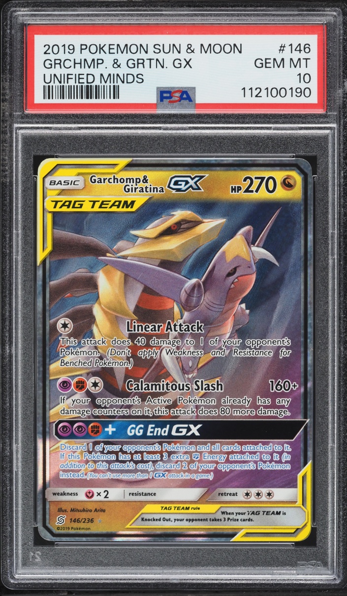 2019 Pokemon Sun & Moon Unified Minds Holo Garchomp & Giratina Gx #146 PSA 10 GEM MINT