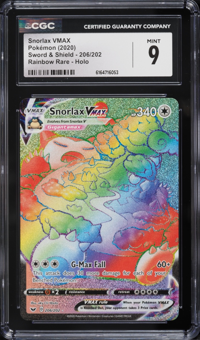 2020 Pokemon Sword & Shield Rainbow Rare Snorlax Vmax #206 CGC 9 MINT