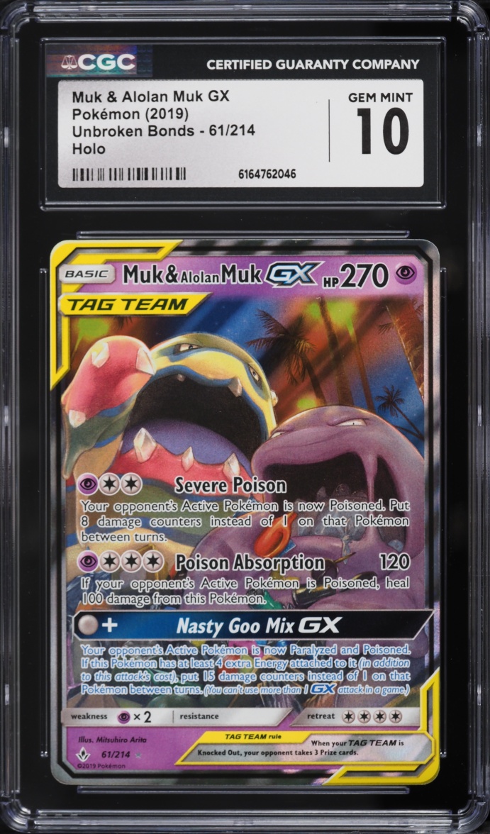 2019 Pokemon Sun & Moon Unbroken Bonds Muk & Alolan Muk GX #61 CGC 10 GEM MINT