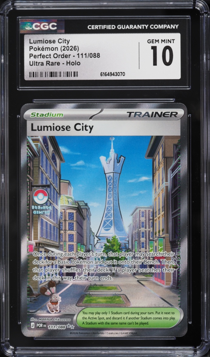 2026 Pokemon Mega Evolution Perfect Order Full Art Lumiose City #111 CGC 10 GEM MINT