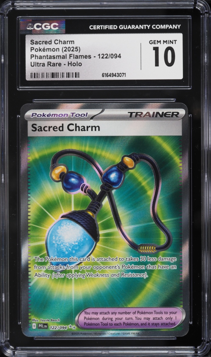 2025 Pokemon Mega Evolution Phantasmal Flames Full Art Sacred Charm #122 CGC 10 GEM MINT