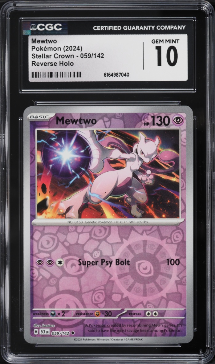 2024 Pokemon Scarlet & Violet Stellar Crown Reverse Holo Mewtwo #059 CGC 10 GEM MINT