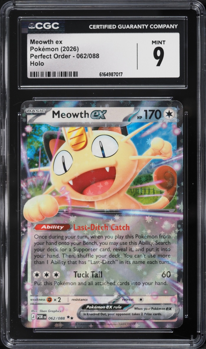 2026 Pokemon Mega Evolution Perfect Order Holo Meowth ex #62 CGC 9 MINT