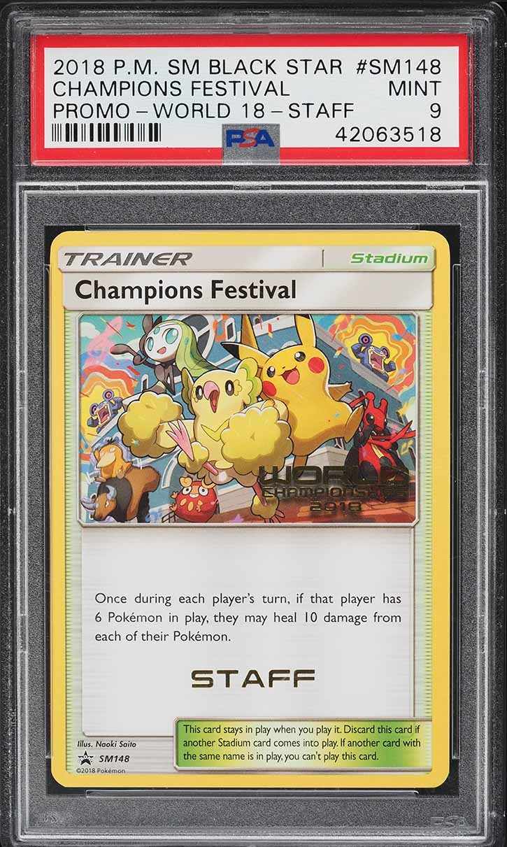 2018 Pokemon SM Black Star Promo World 18 Staff Champions Festival #SM148 PSA 9