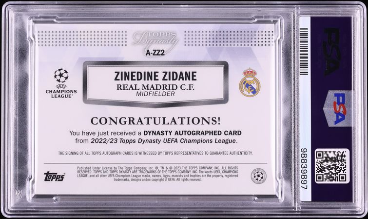 2022 Topps Dynasty UEFA Gold Zinedine Zidane AUTO DNA 10 1/1 #A-ZZ2 PSA 10 GEM MINT