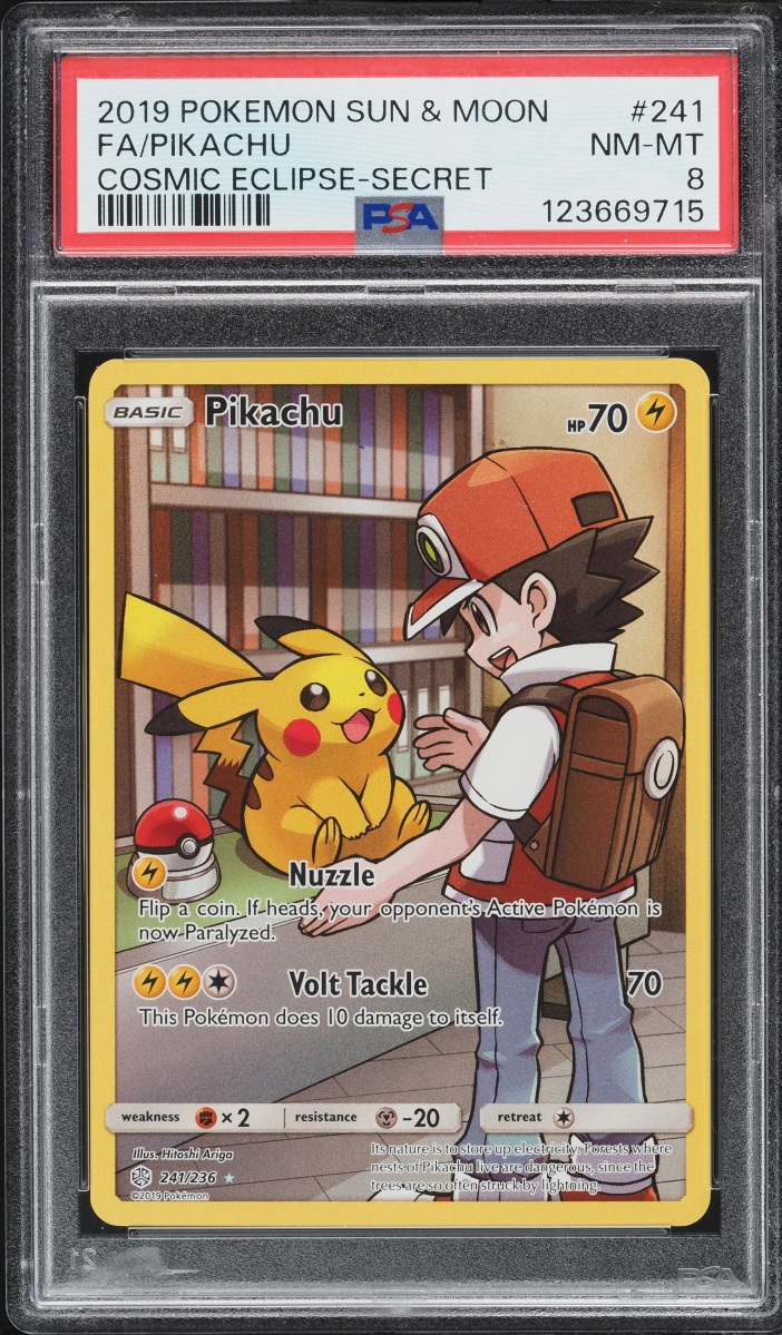 2019 Pokemon Sun & Moon Cosmic Eclipse SEC Pikachu #241 PSA 8 NM-MT