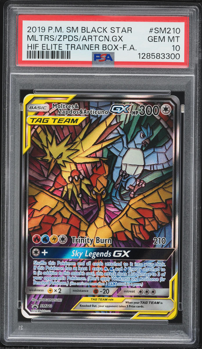 2019 Pokemon SM Black Star Promo Hidden Fates ETB Moltres Zapdos Articuno GX #SM210 PSA 10 GEM