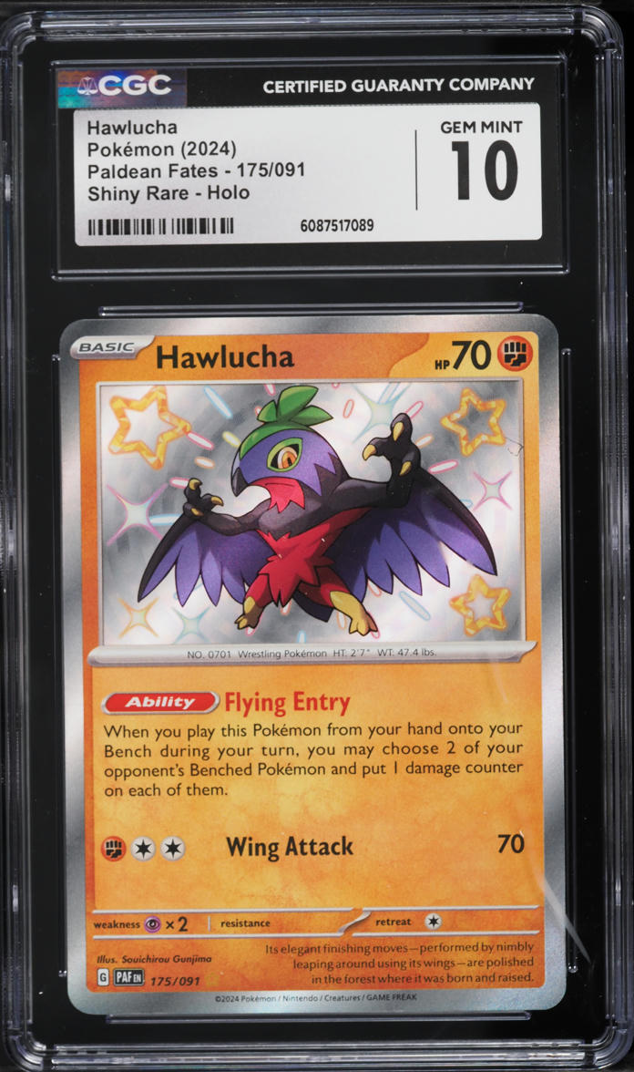 2024 Pokemon Scarlet & Violet Paldean Fates Shiny Rare Hawlucha #175 CGC 10 GEM MINT