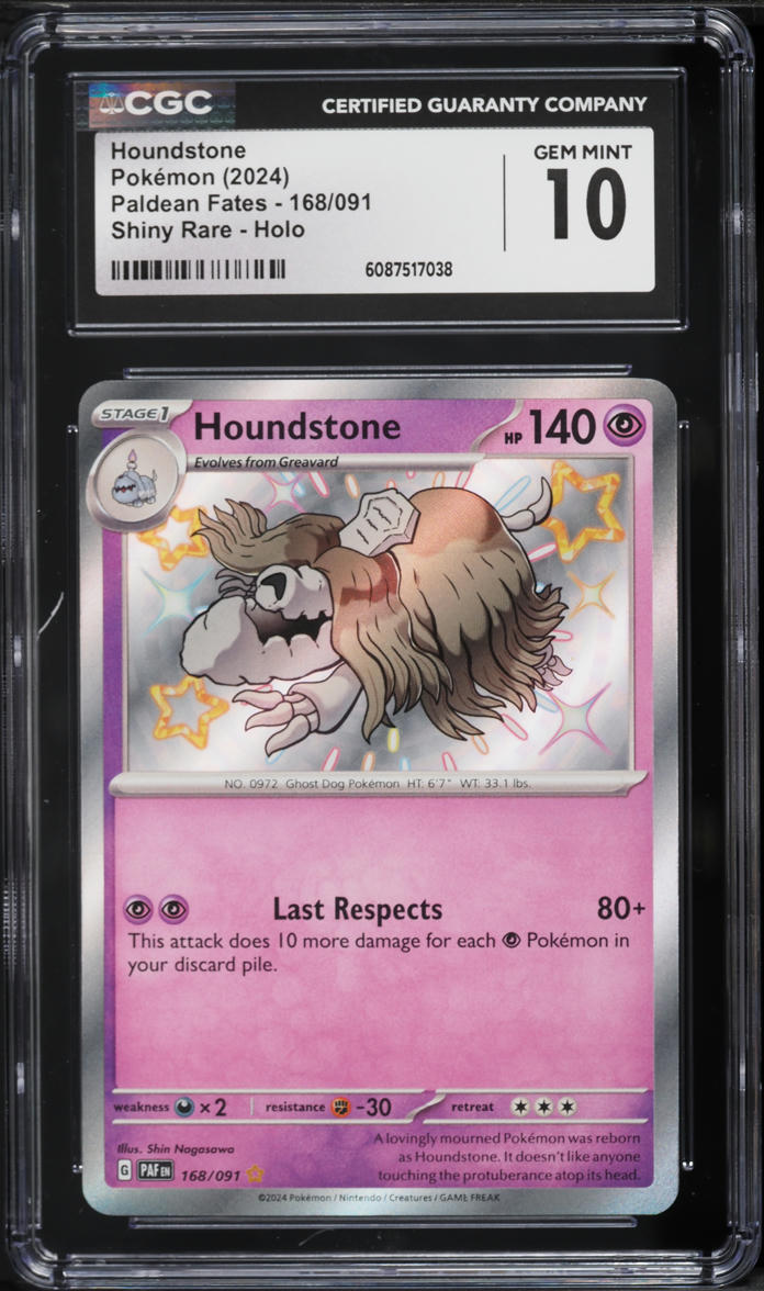 2024 Pokemon Scarlet & Violet Paldean Fates Shiny Rare Houndstone #168 CGC 10 GEM MINT