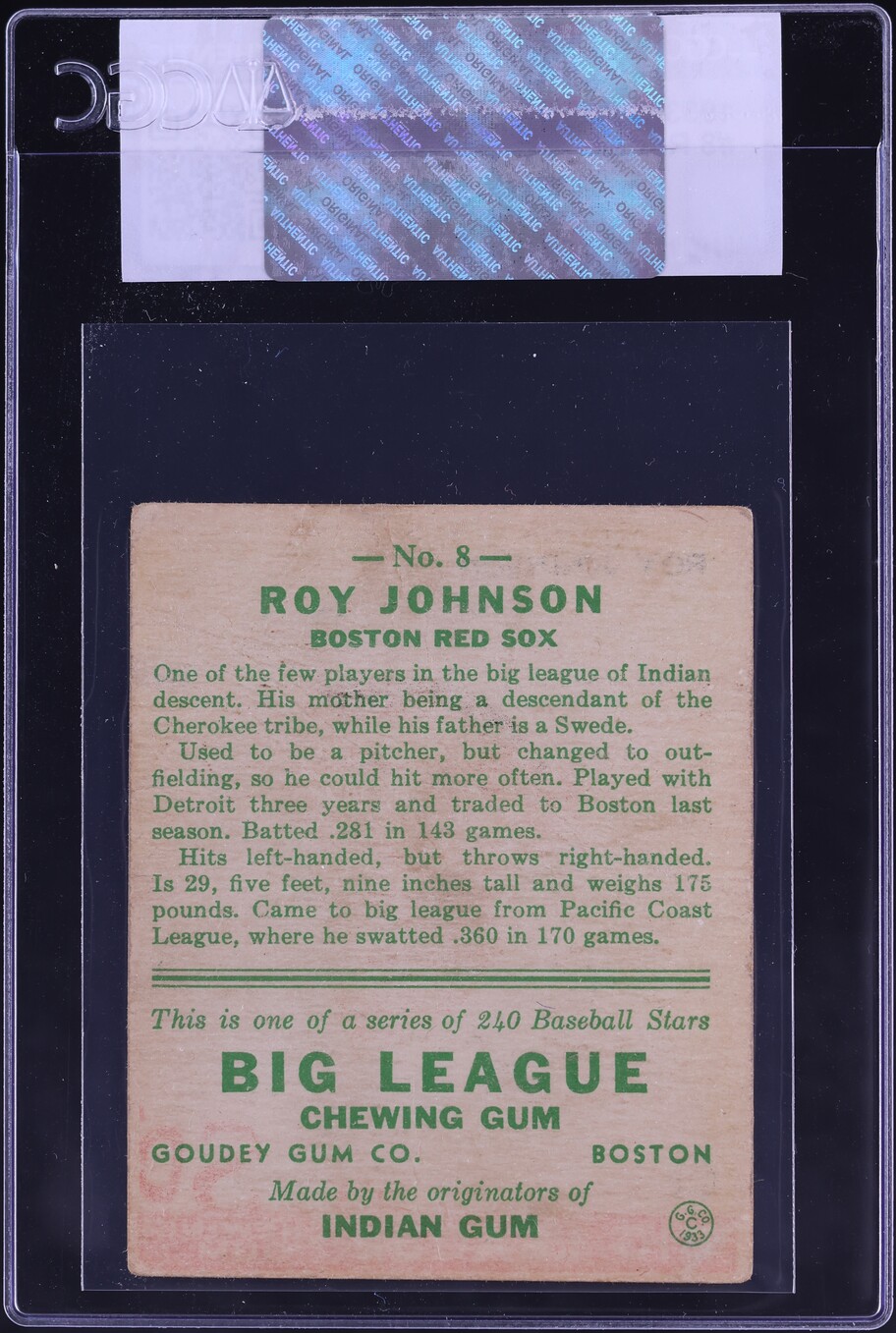 1933 Goudey Roy Johnson #8 CGC AUTH