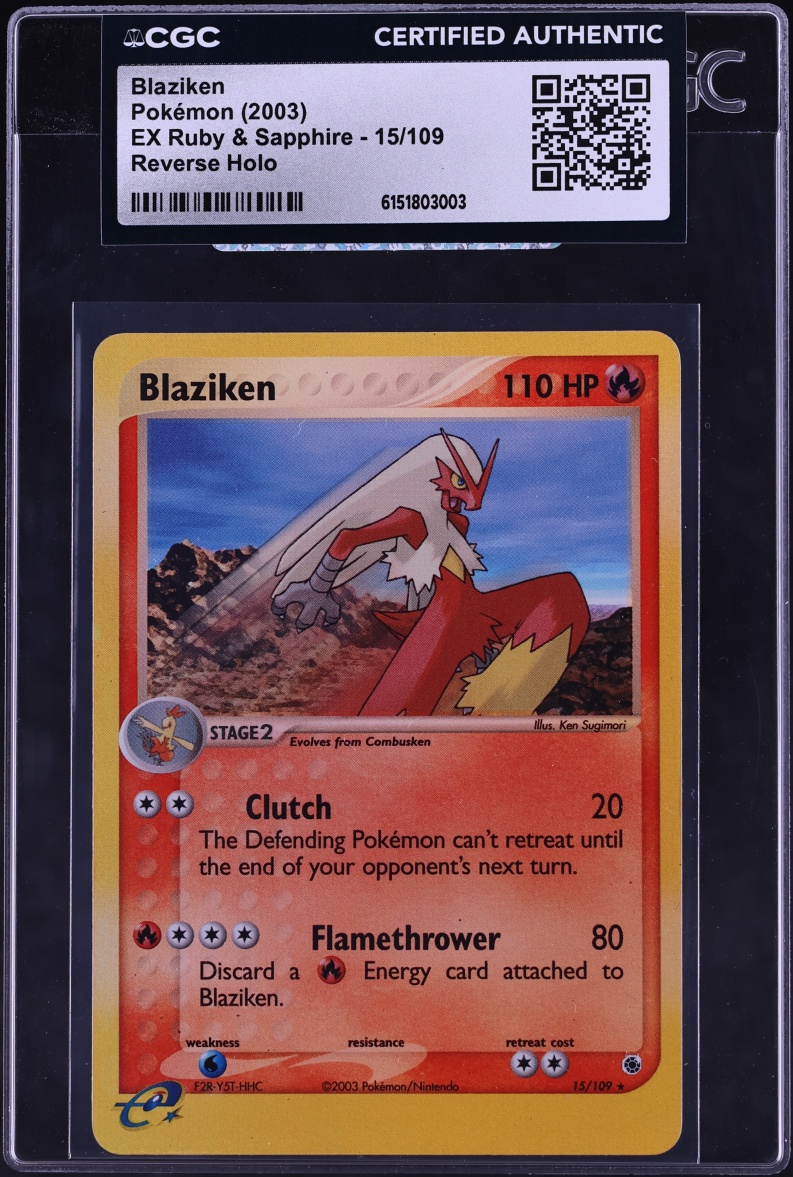 2003 Pokemon EX Ruby & Sapphire Reverse Holo Blaziken #15 CGC AUTH