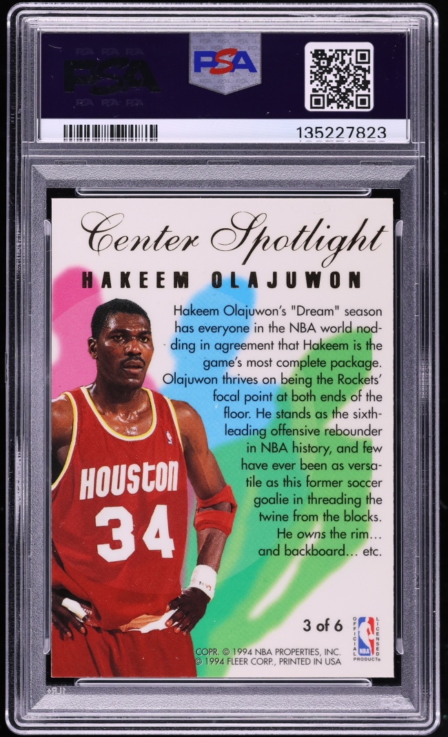 1994 Flair Center Spotlight Hakeem Olajuwon #3 PSA 9 MINT