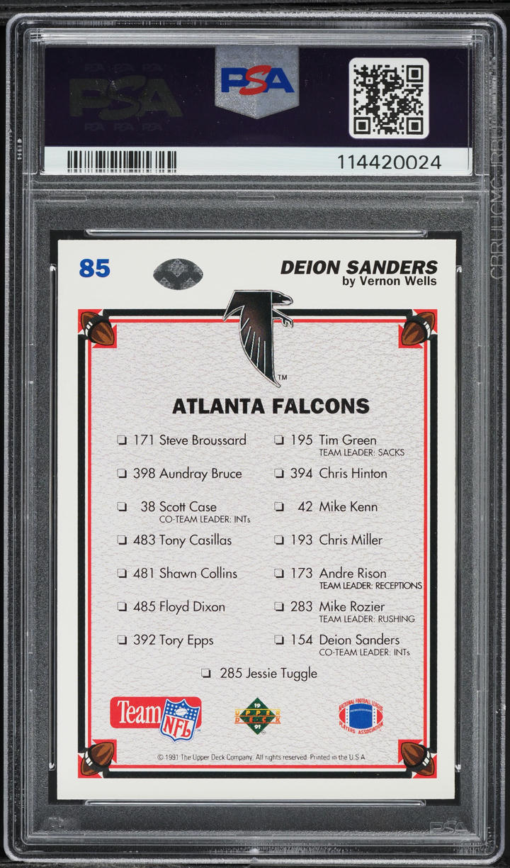 1991 Upper Deck Falcons Checklist Deion Sanders #85 PSA 10 GEM MINT