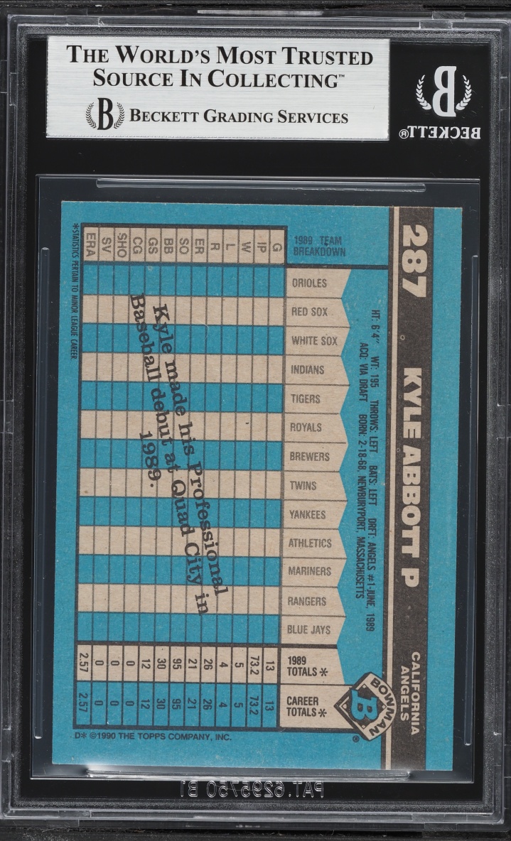 1990 Bowman Kyle Abbott ROOKIE #287 BGS 8.5 NM-MT+