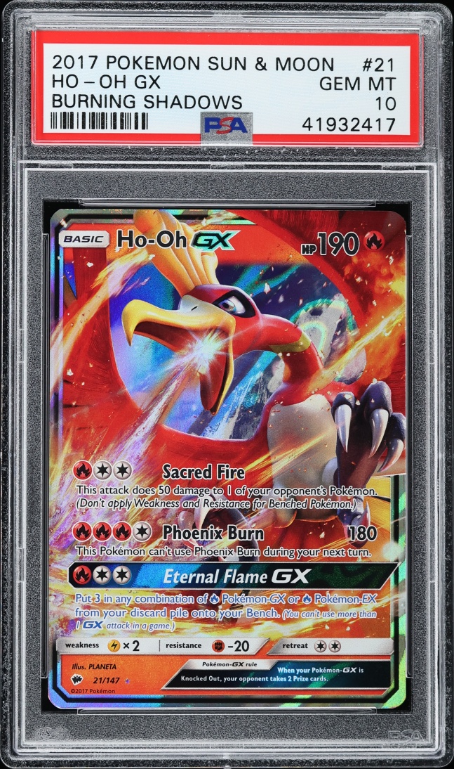 2017 Pokemon Sun & Moon Burning Shadows Ho-Oh GX #21 PSA 10 GEM MINT