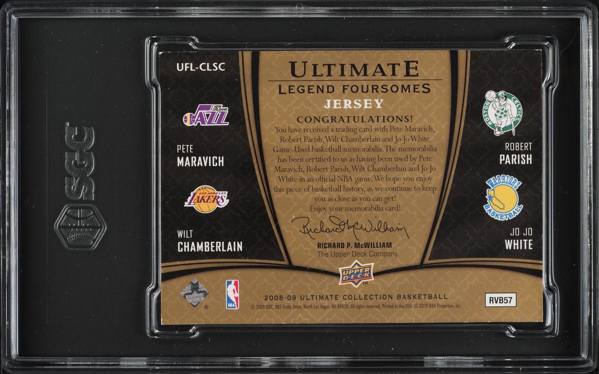 2008 Ultimate Collection Legends Chamberlain Maravich Parish White PATCH /25 SGC 8.5 NM-MT+
