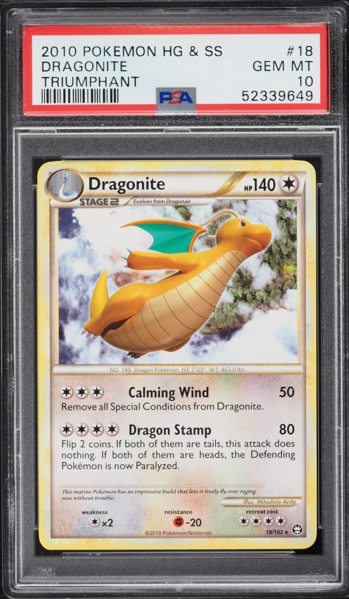 2010 Pokemon HeartGold & SoulSilver Triumphant Dragonite #18 PSA 10 GEM MINT
