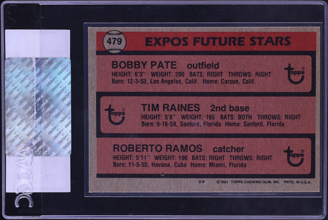 1981 Topps Expos Future Stars Tim Raines Roberto Ramos Bobby Pate ROOKIE #479 CGC AUTH