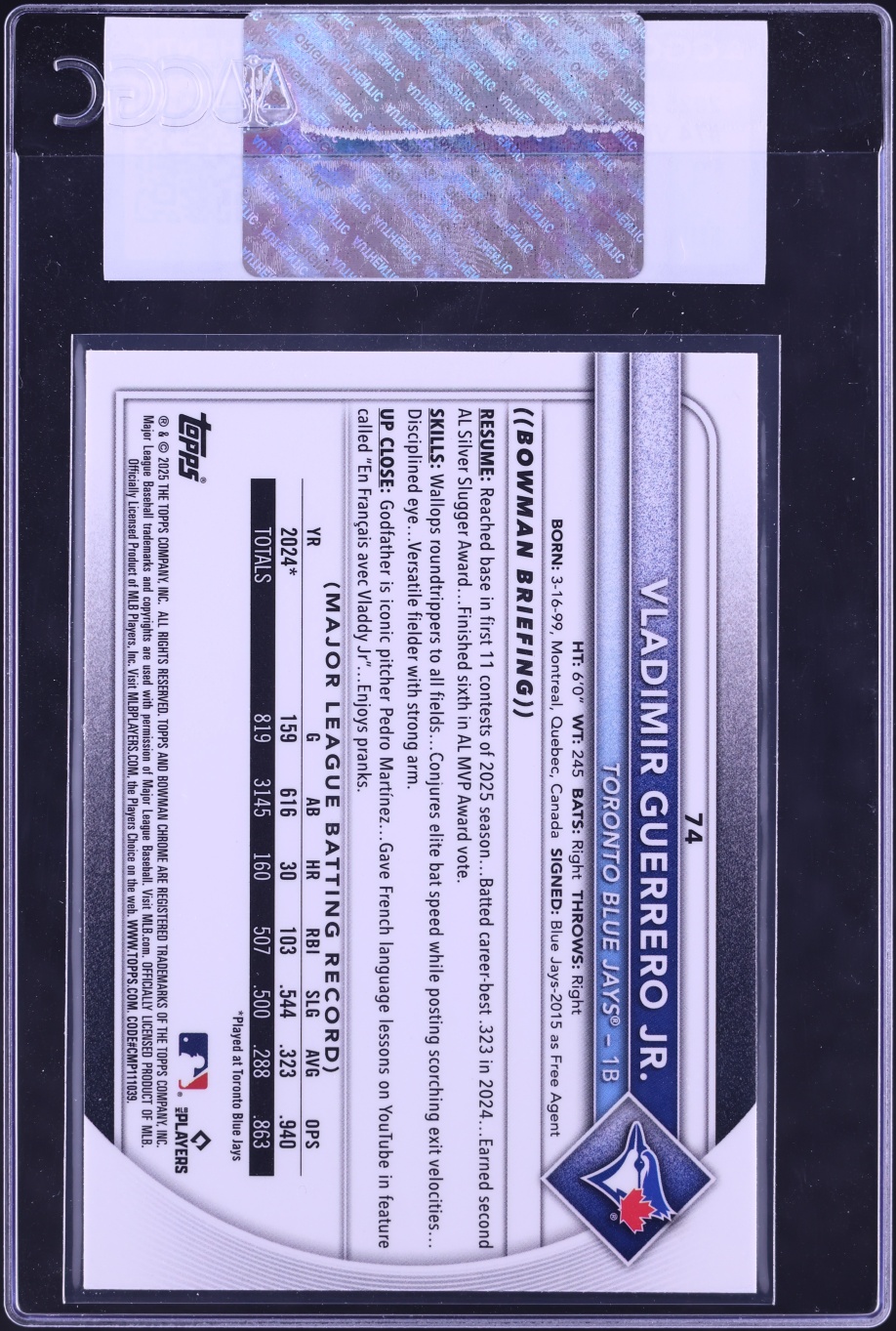 2025 Bowman Chrome Mega Box Vladimir Guerrero Jr. #74 CGC AUTH