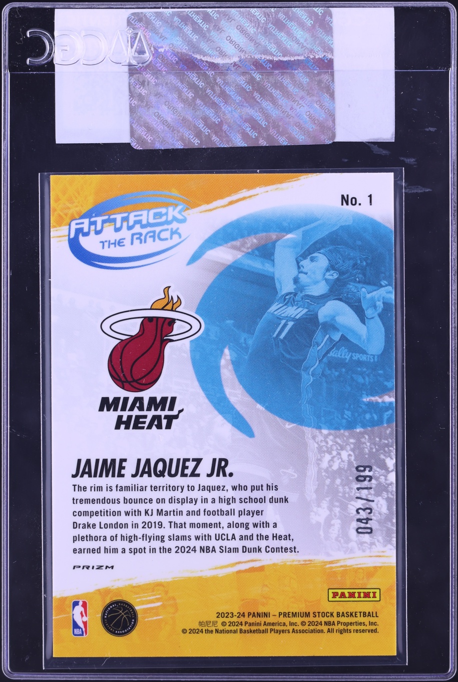 2023 Hoops Premium Stock Attack The Rack Red Seismic Jaime Jaquez Jr. ROOKIE /199 #1 CGC AUTH