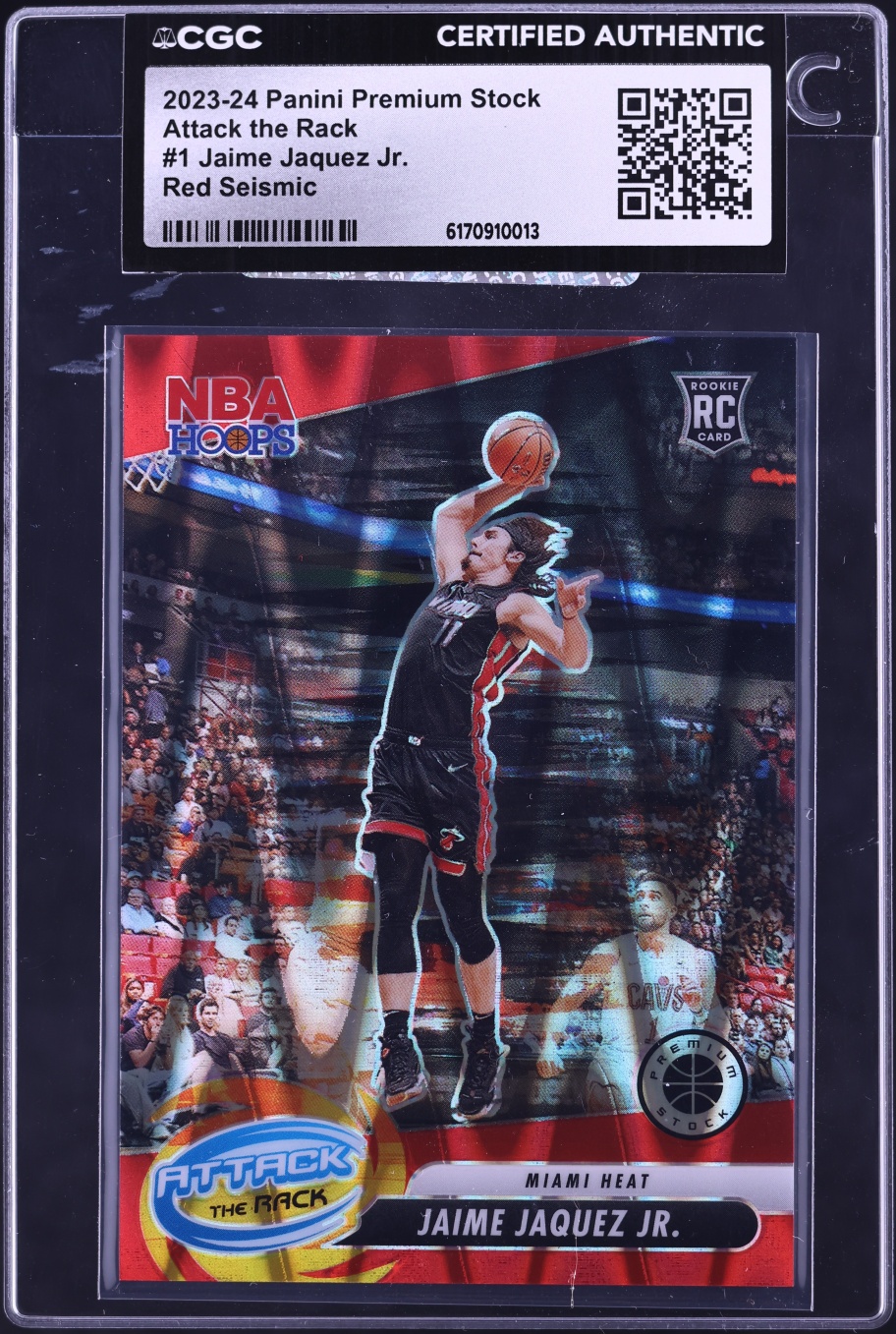 2023 Hoops Premium Stock Attack The Rack Red Seismic Jaime Jaquez Jr. ROOKIE /199 #1 CGC AUTH