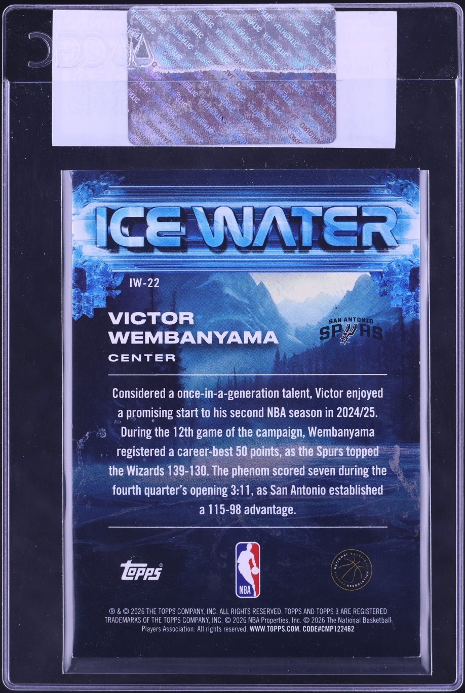 2025 Topps Three Ice Water Victor Wembanyama /49 #IW-22 CGC AUTH