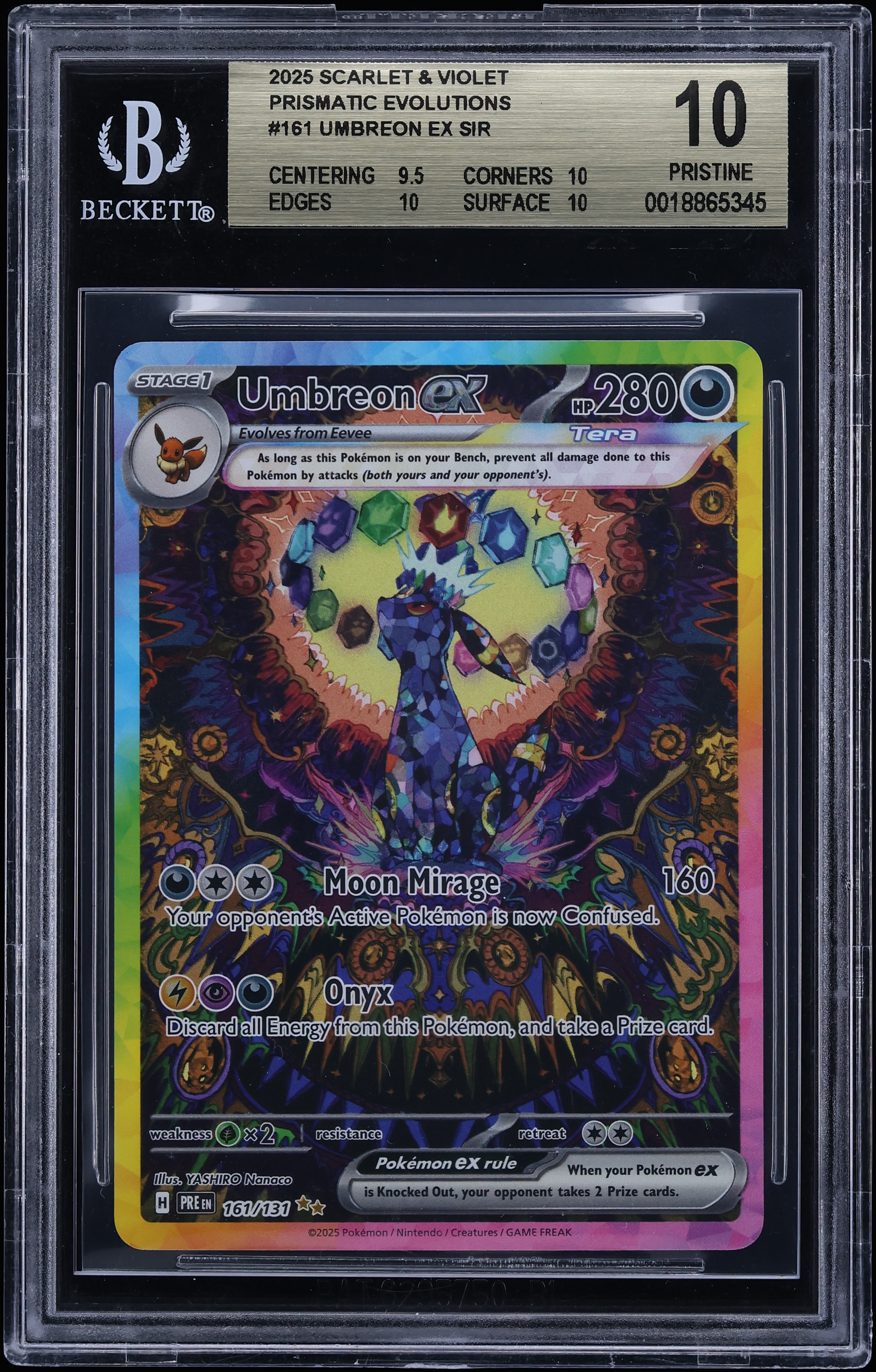 2025 Pokemon Scarlet & Violet Prismatic Evolutions SIR Umbreon EX #161 BGS 10 PRISTINE