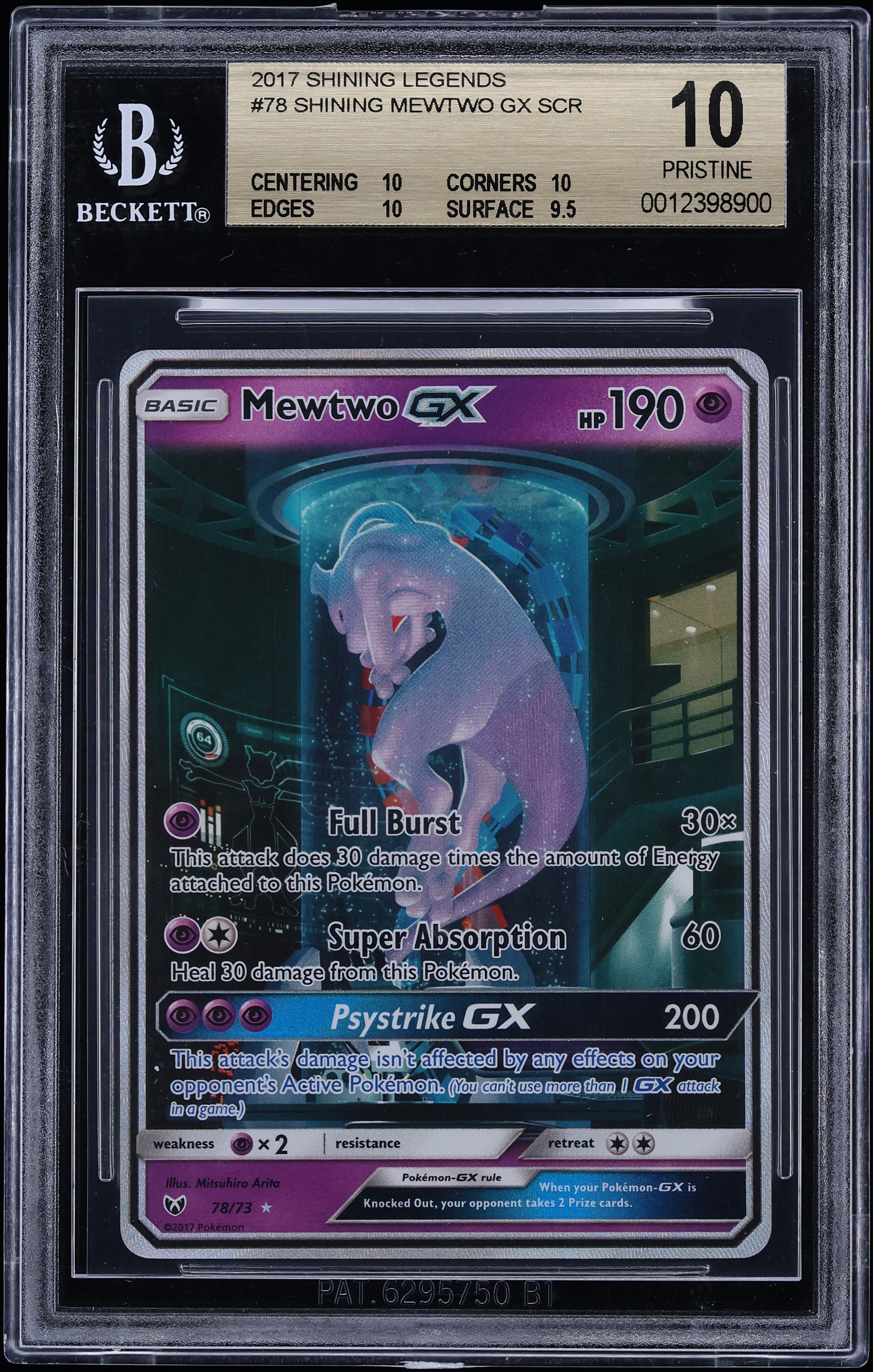 2017 Pokemon Sun & Moon Shining Legends Secret Rare Mewtwo GX #78 BGS 10 PRISTINE